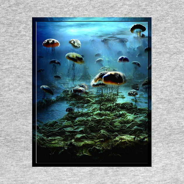 A Jellyfish Swarm in the Kelp Forest (framed) by EZO